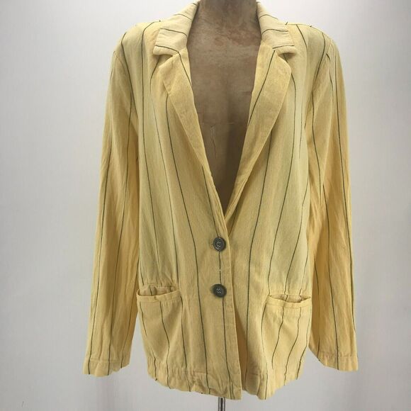 Gianni Bini Jackets & Blazers - Gianni Bini Blazer Womens Large Yellow Black Pinstripe Single Button Long Sleeve